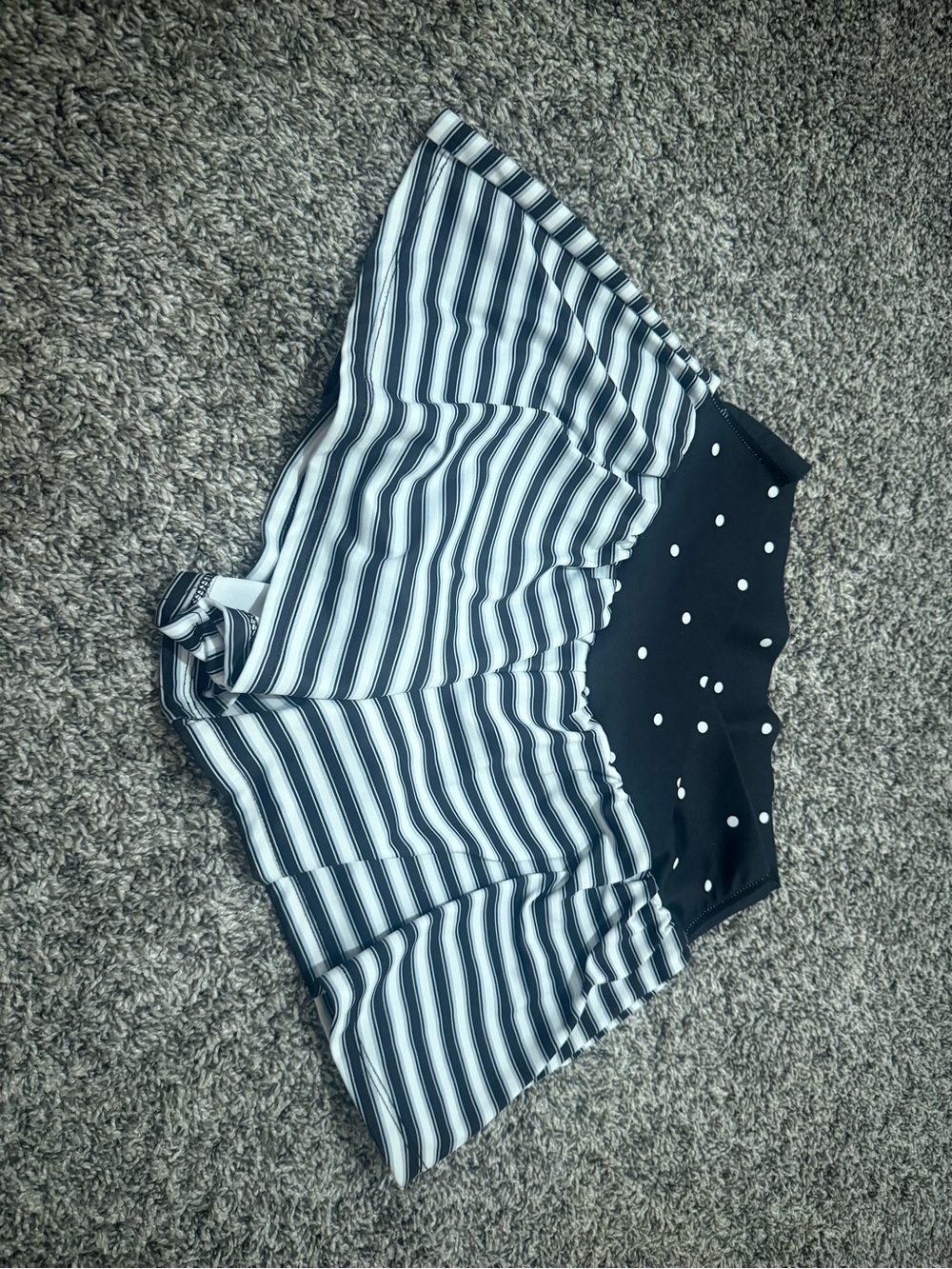 SHEIN Black and White Striped Athletic Shorts with Polka Dot Waistband
